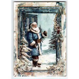 Vintage Blue Coat Santa Claus Christmas Postcard 5.5x4 Litho